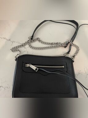 Rebecca Minkoff Black Textured Leather Toiletry Pouch with Silver Plate
